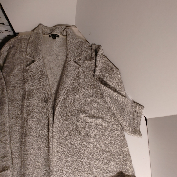 Ladies Long Sweater Jacket Size M Cardigan Black Tweed Pockets - Picture 8 of 11